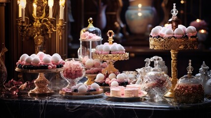 Delicious sweets served on a table of luxurious interior