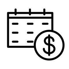 Vector calendar and money icon. Success salary payment concept. Editable stroke. Automatic or recurring pay schedule agenda done on calendar. Finance line business icon. Tax or credit bill time sign.