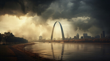 Fototapeta na wymiar Saint Louis arch Missouri USA cloudy spring day