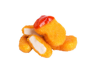 nuggets with ketchup on a white background
