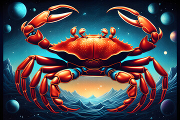 red crab on other planet's blue sky - obrazy, fototapety, plakaty