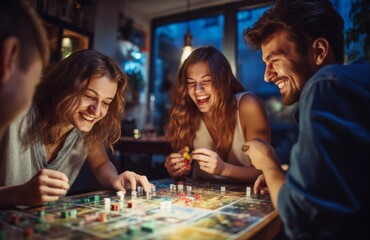 A group of friends in a great mood playing a board game