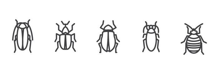 Simple set of  insect line icons. Insects icon. Bugs line icons set. Vector illustration,  Linear signs pack, Insect black icon set. Pest sign. Insect pictogram, simple insect line icon symbol. 
