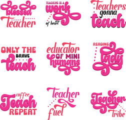 teacher retro svg design bundle and eps file