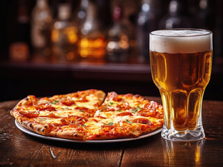 Puffy pizza and a glass of cold beer