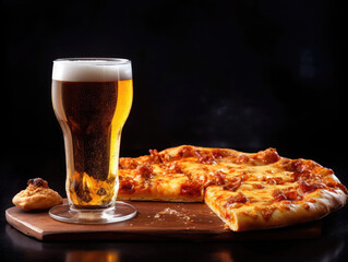 Puffy pizza and a glass of cold beer