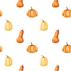 Simple pattern with pumpkin, harvest festival. Digital watercolor illustration