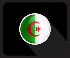 Algeria Flag Luminous Round Icon on black background
