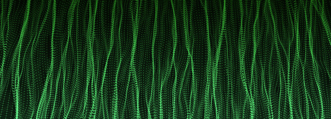 Abstract background with dynamic wave. Big data visualization. Technology background. 3D rendering.