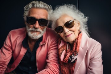 Obraz premium Happy elderly couple portrait, stylish senior man and woman smiling