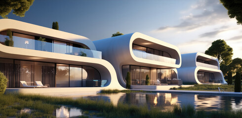 Fototapeta premium Fashionable house, Beautiful Houses of Modern Architecture.