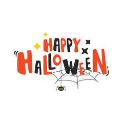 Halloween cartoon elements and lettering. Happy Halloween.