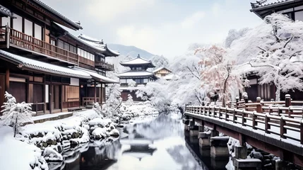 Fotobehang Oud gebouw Ancient Ginzan onsen village in winter, travel landmark in Japan