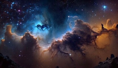 This mysterious space is like a vast night sky, with stars and galaxies shining in the dark...