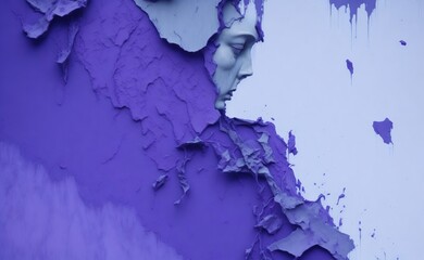An aged concrete wall displaying faded purple paint, marked by cracks, peeling, and a weathered, grunge texture. Ideal for backgrounds, wallpapers, and design elements.