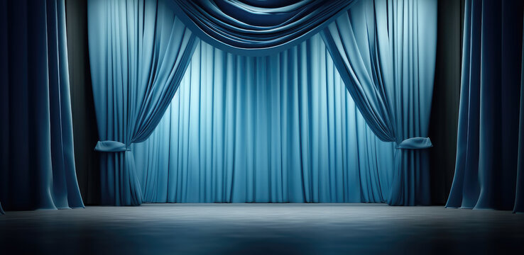 Blue curtain on stage.