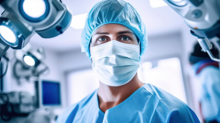 Surgeon ready to perform an Surgical Operation In surgery clinic. Doctor working in modern dental surgery in a hospital Operating Room. Generative Ai
