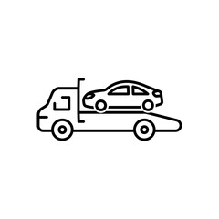 Car tow icon, tow away zone concept, no parking any time, thin line symbol on white background.