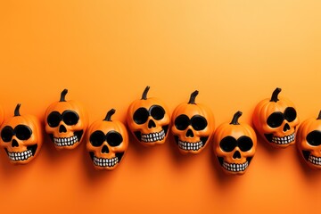 Happy halloween flat lay mockup with pumpkins and skulls