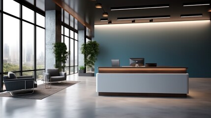 Interior of hotel reception desk minimalist design.