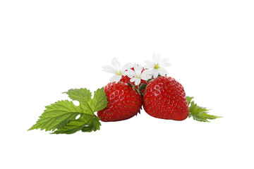 PNG, Strawberry with leaves and flowers, isolated on white background