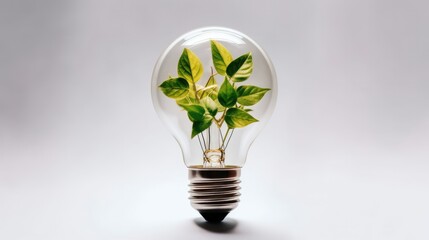 Eco friendly light bulb with plants, Nature and business concept, Renewable and sustainable energy.