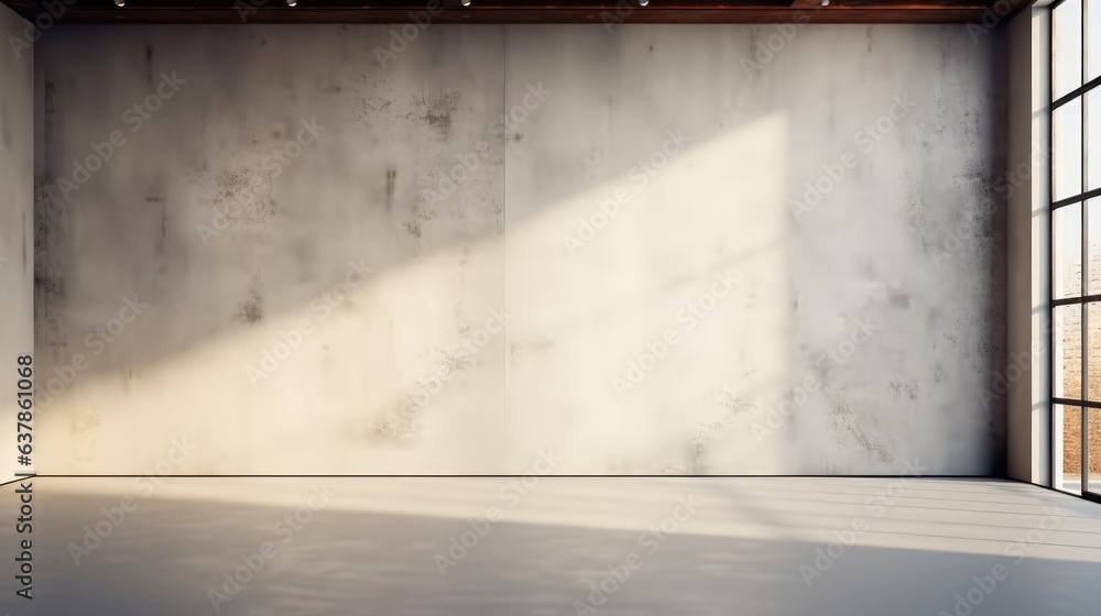 Poster empty room interior with concrete walls with light from window.