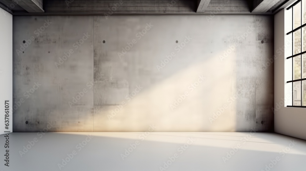 Poster empty room interior with concrete walls with light from window.