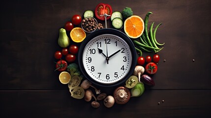 Food and time intermittent fasting concept - obrazy, fototapety, plakaty