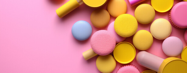 collection background white accessory layout beauty product object cosmetic facial fashion. Generative AI.
