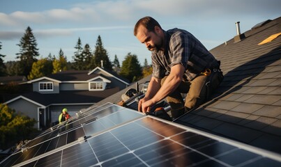 man installing solar panels