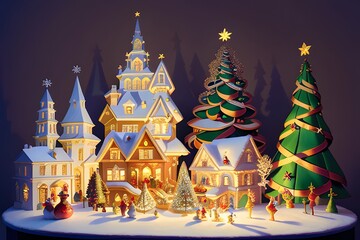 Fototapeta premium Multi-layered and multi-dimensional Christmas tree card cut from colored paper. Paper cut design.