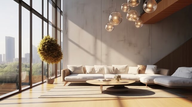 Large luxury modern interiors Living room.