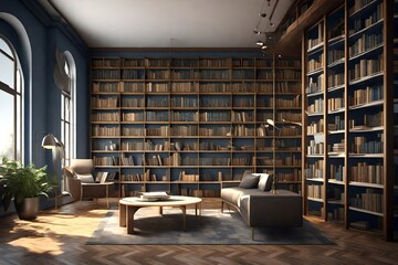 interior bookshelf room library. 3d rendering 3d render