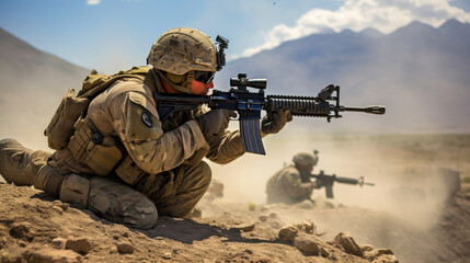 Brave US Troops in the Heat of Battle