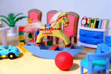 rocking horse toy, miniature Dollhouse interior, , Collector's Enthusiasm, Art Dollmaking, engage...
