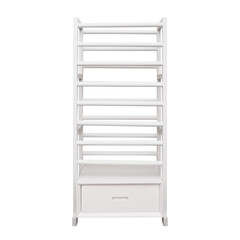 Wooden stand shelves on white background. Interior design Inspiration. Furniture modern inspiration. Home living.