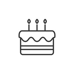 Birthday cake with candles - line icon with editable stroke. Sweet dessert symbol. Vector illustration.