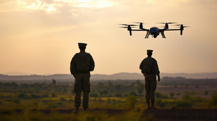 Fototapeta na wymiar US Soldiers Launch Military Combat Drone