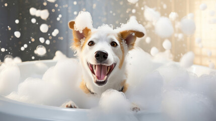 A Delighted Dog Embracing Bathtime