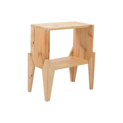 Wooden living bedside table with cabinet on white background. Interior design Inspiration....