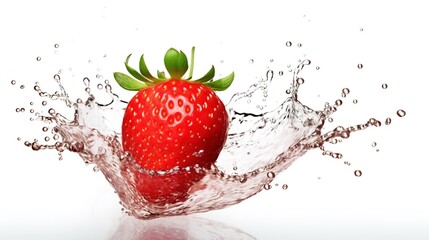 Strawberry with water splash on white background, Generative AI