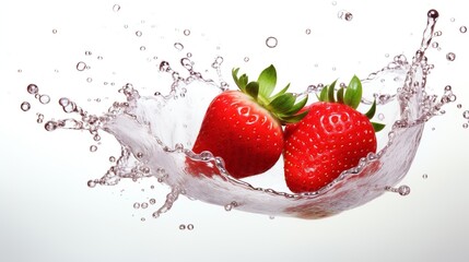 Strawberry with water splash on white background, Generative AI