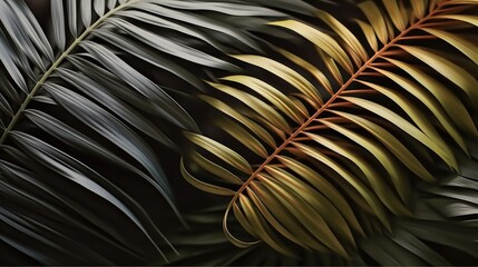 Obraz premium Aesthetic minimal floral composition, Tropical exotic palm leaves background.