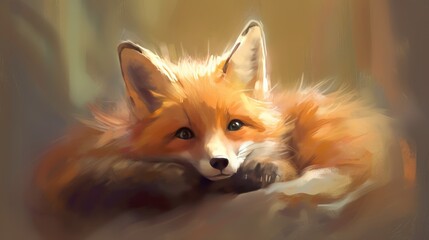 Cute fox watercolor style digital art for children
