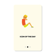 Man doing sit-ups flat icon. Vertical sign or vector illustration of person exercising at home or gym. Sports, fitness, health concept for web design and apps