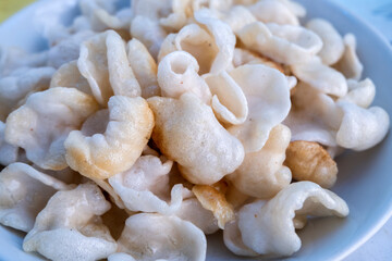 Fish crackers or krupuk on a plate