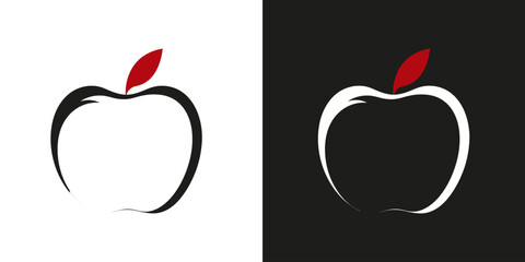 Abstract apple sign, flat style logo on white and black background. Vector illustration