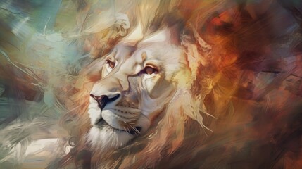 colorful digital painting of a lion