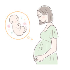 微笑む臨月の妊婦さんと赤ちゃんのイラスト